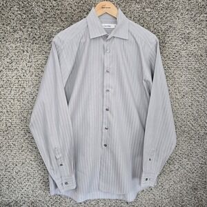 Calvin Klein Dress Shirt Mens 15.5 34/35 Gray Button Up Striped Career Cotton